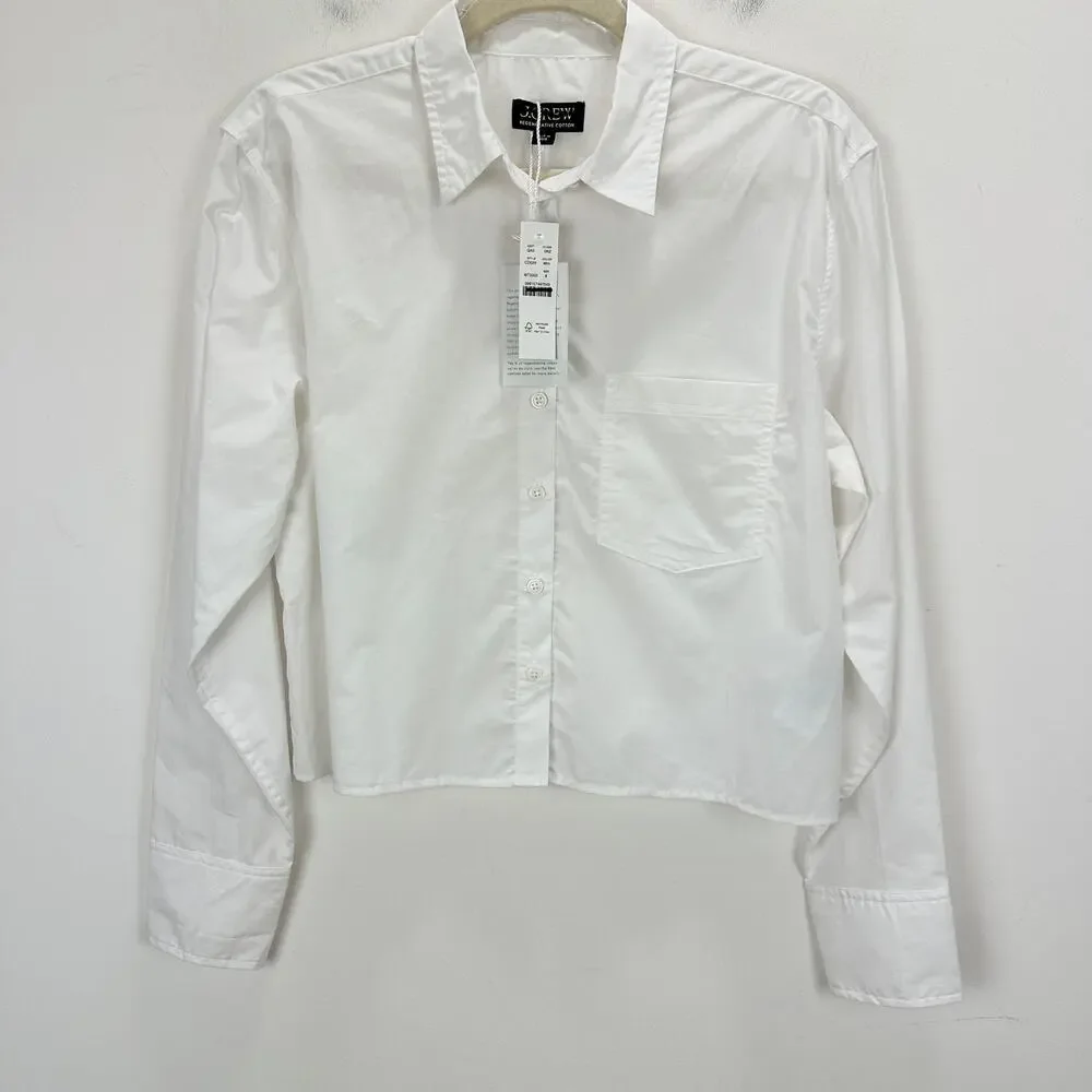 J.Crew Cropped Button Up Shirt Cotton White Minimalist Classic Womens US 8 NWT